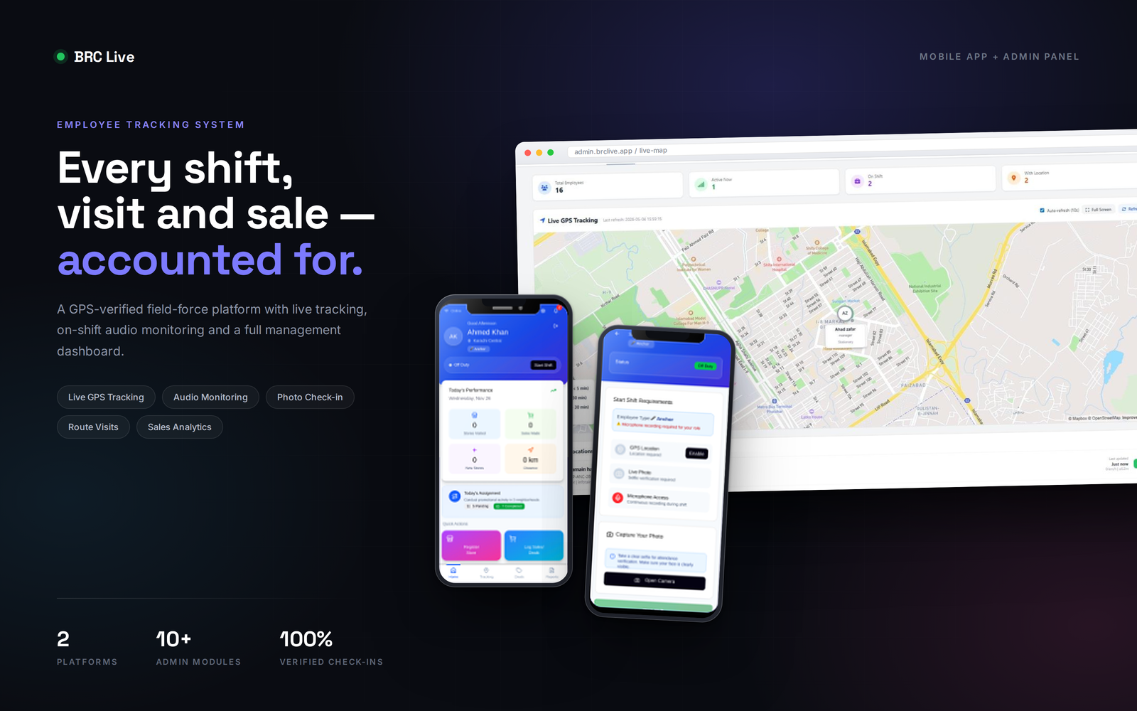BRC Live employee tracking dashboard interface