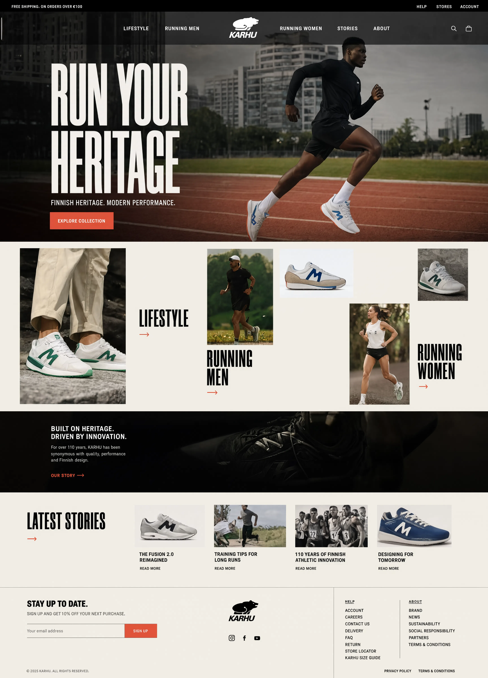 Karhu editorial homepage with lifestyle and running photography